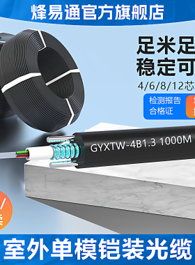 国标4芯室外光缆GYXTW-4B1四芯单模铠装光纤线中心束管式光缆6芯8芯12芯24芯监控8.0外径