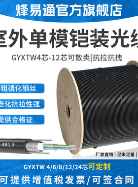 烽易通 4芯室外光缆GYXTW-4B1四芯单模铠装光纤线中心束管式光纤光缆6芯8芯12芯24芯监控安防线4芯光纤线