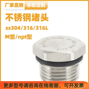 304 316外六角不锈钢防爆堵头防水密封盲堵丝堵闷盖M20NPT1