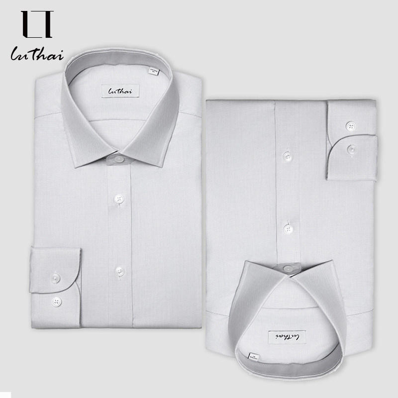 鲁泰25年春秋季新品商务休闲浅灰色男士长袖衬衫时尚波浪纹衬衫