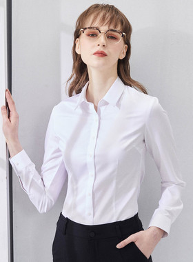 鲁泰旗下品牌DP免烫纯棉工装100支女士长袖衬衣商务白色衬衫上班