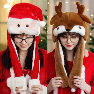 圣诞节礼物耳朵会动装饰品圣诞老人驯鹿帽子头饰成人儿童新款