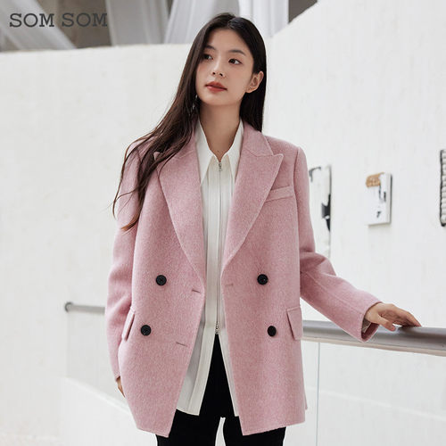 SOMSOM/索玛绵羊毛设计气质高级感西装领双面呢大衣保暖毛呢外套