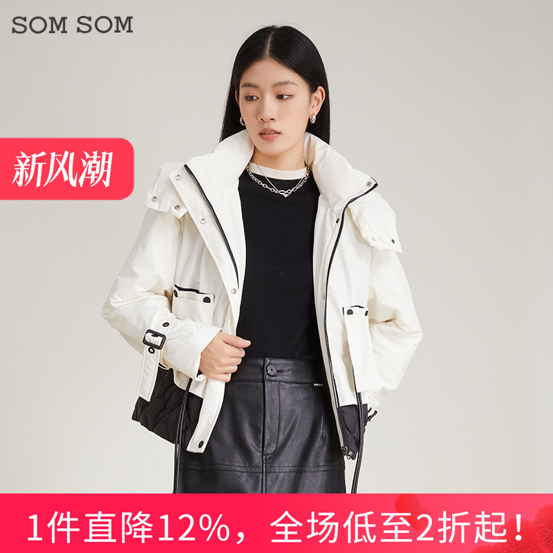 SOMSOM/索玛冬季女士短款派克羽绒服休闲百搭户外加厚外套