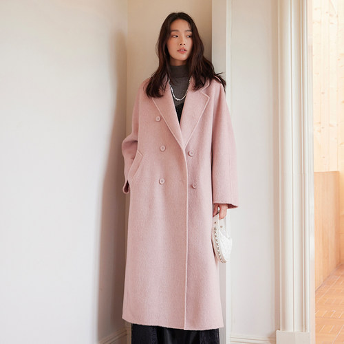 SOMSOM/索玛冬季新款双排扣翻领垂感外套通勤高级感大衣女