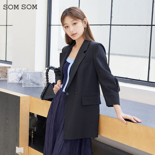 SOMSOM/索玛春夏季通勤休闲百搭简约高级感西装女中长款宽松西服