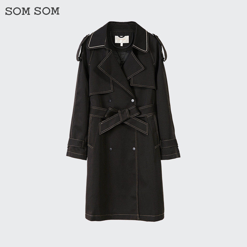 SOMSOM/索玛风衣女中长款设计高级感早春秋英伦风收腰外套