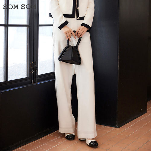 SOMSOM/索玛春季简约直筒裤女线条阔腿裤高腰显瘦休闲裤子西装裤