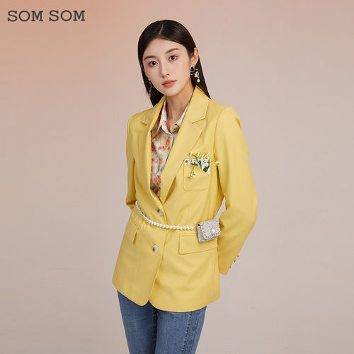 SOMSOM/索玛气质女神范收腰休闲高端职业轻奢春秋中长款西服外套