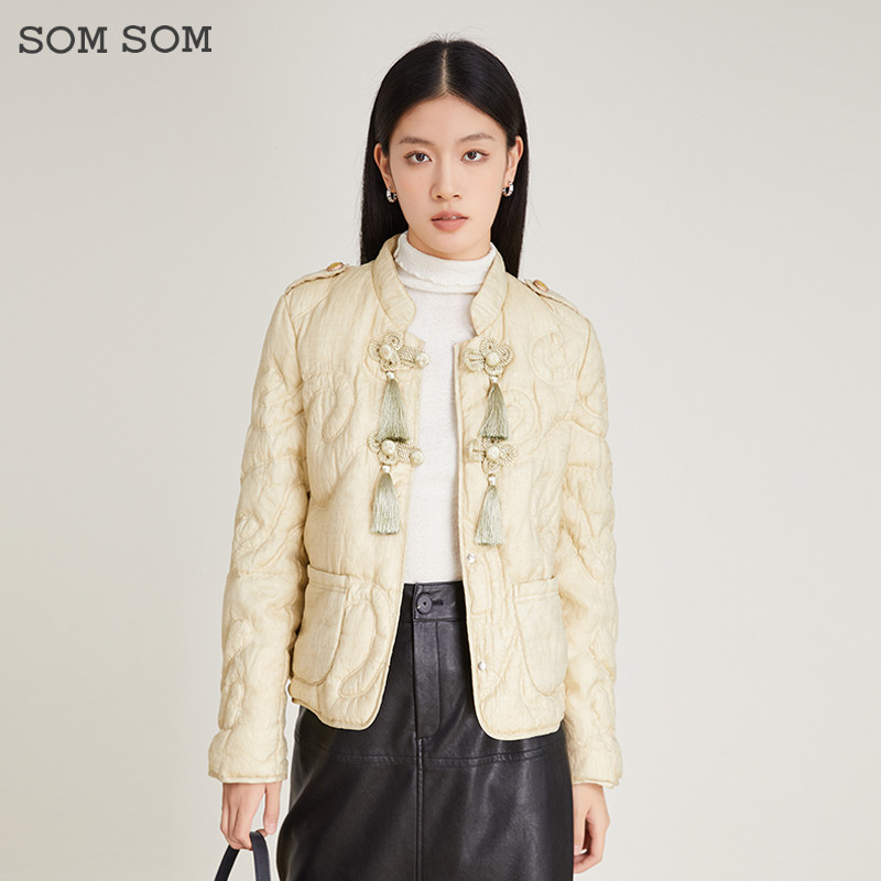 SOMSOM/索玛新中式小立领短款羽绒服女冬季轻薄舒适保暖鸭绒外套