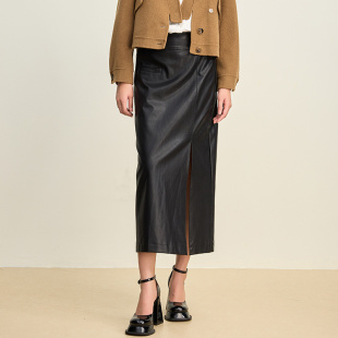 纯色侧开叉直筒气质百搭显瘦中长款 新品 半身裙 索玛冬季 SOMSOM