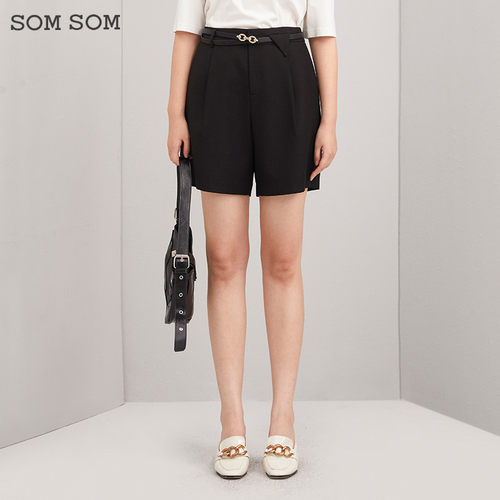 SOMSOM/索玛西装短裤女a字休闲裤秋季高腰显瘦春秋百搭纯色阔腿裤