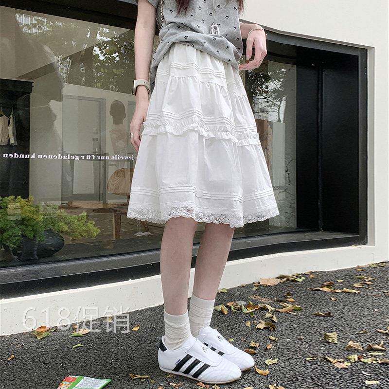 2026夏季日系小白裙蕾丝花边半身裙蛋糕裙少女裙中裙高腰a字裙子