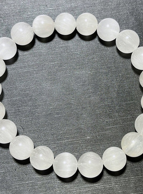 小石头缘珠宝 天然白兔毛圆珠手链 老矿白兔毛水晶白发晶散珠手串