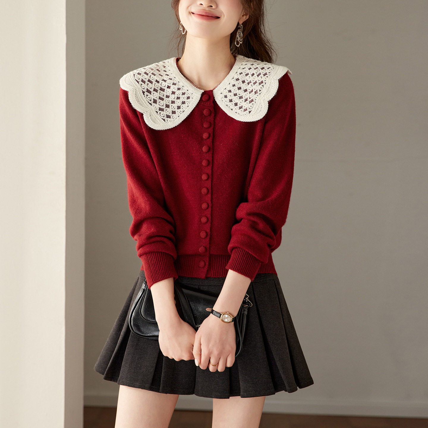 温柔甜美系女装娃娃领针织外套女2026春装新年款女上衣开衫短款,女装/女士精品,毛衣,淘宝优惠券,粉丝福利购,淘宝优惠卷