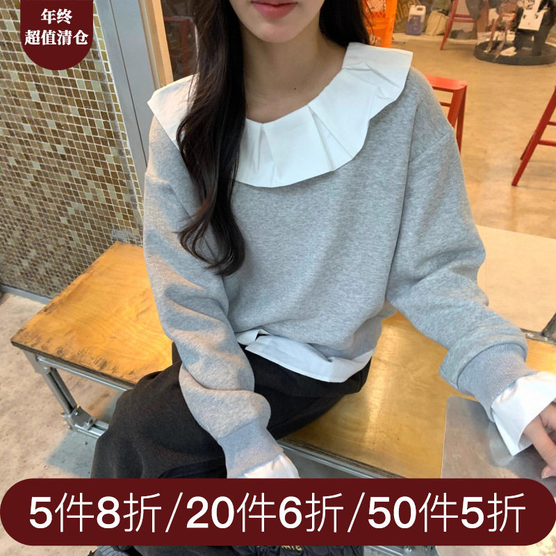 黄峥 韩系甜美假两件拼接卫衣冬季休闲显瘦百搭上衣女145WY1047