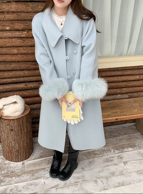 3th Morning 可拆卸毛毛袖 韩系千金风羊毛双面呢大衣ZY3673