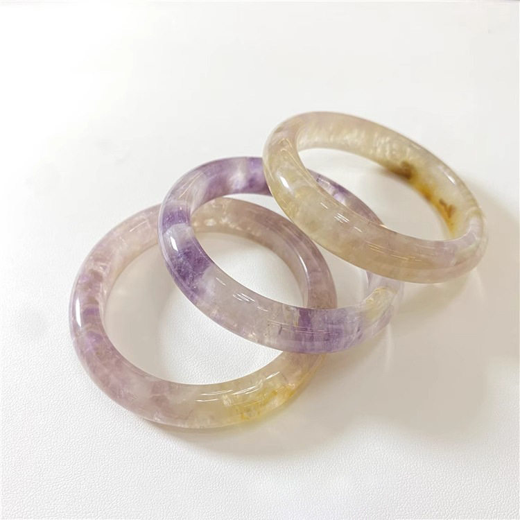 天然紫黄兔毛水晶手镯 紫黄兔毛水晶镯子女款饰品批发