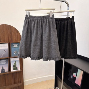 女装 新款 设计感木耳花边减龄五分半裙9852 高级感毛呢中裙冬季 法式