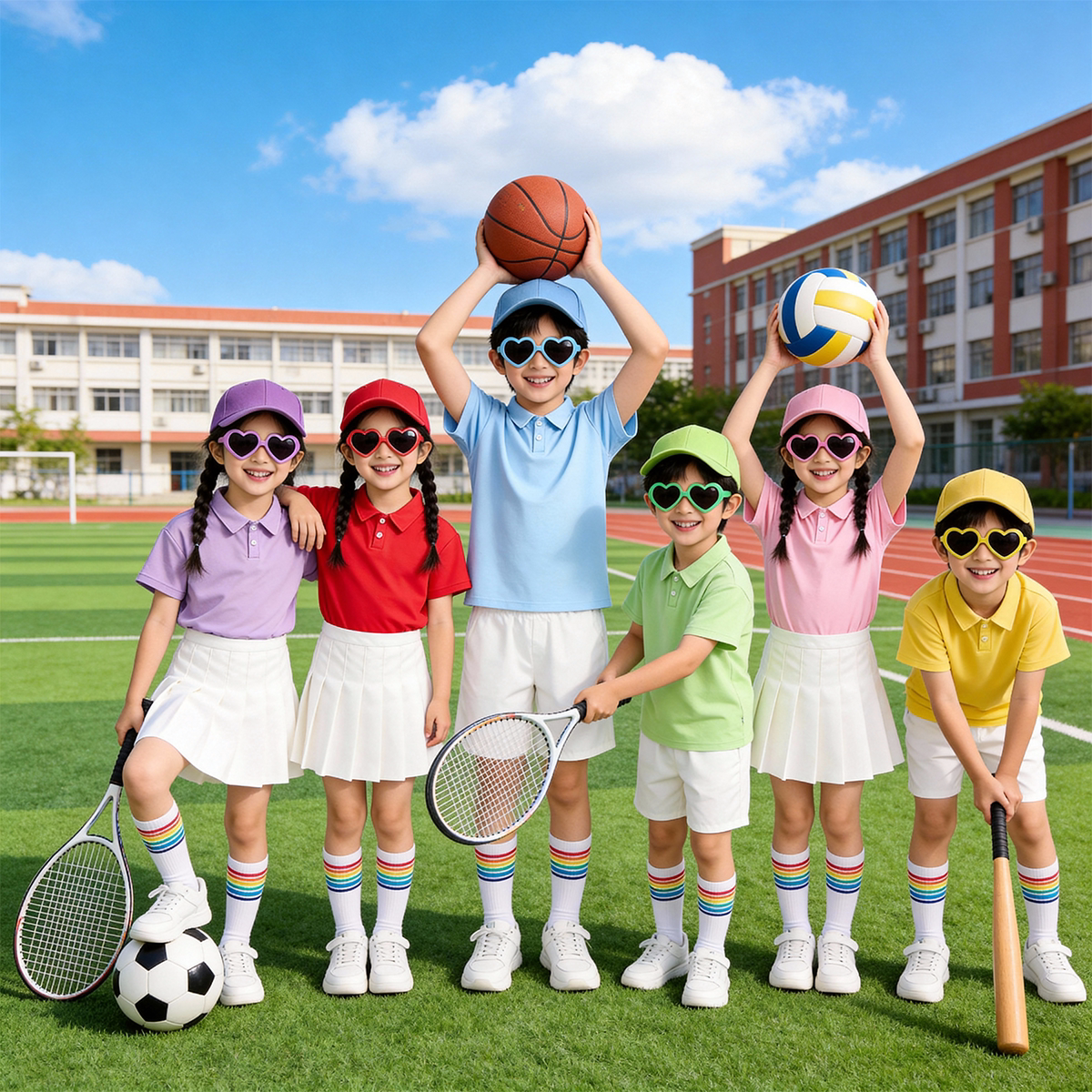 儿童糖果彩色短袖POLO衫小学生班服多巴胺幼儿园亲子运动会演出服