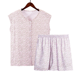 婆婆夏天透气睡衣女背心短裤 200斤中老年妈妈纯棉空调服 宽松大码