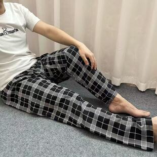 爸爸宽松大码睡裤男夏装透气凉快纯棉绸老人长裤爷爷绵绸家居裤子