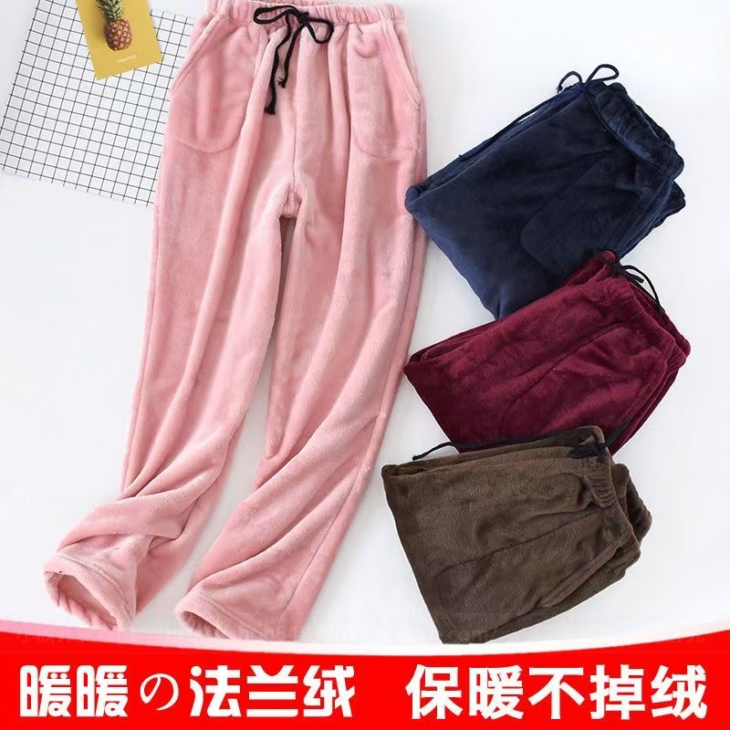 秋冬季婆婆加绒加厚防寒睡裤女妈妈冬天家居裤中老年法兰绒保暖裤