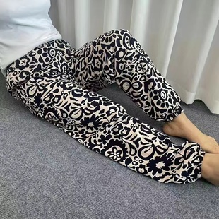 子婆婆人造棉长裤 妈妈收脚睡裤 中老年居家裤 纯棉绸薄款 束口 女夏季