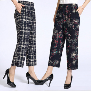 外穿 纯棉绸妈妈柔软舒适长裤 夏天中老年人九分裤 女婆婆休闲八分裤