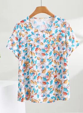 奶奶装t恤短袖纯棉绸老太太薄款夏装老人透气吸汗上衣服百搭外穿