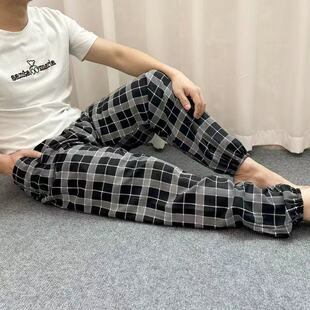 子纯棉绸中老年束口空调裤 男爸爸小脚休闲裤 防蚊 爷爷绵绸睡裤 夏季