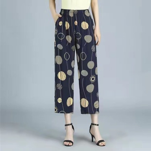 老人直筒长裤 夏天奶奶装 薄款 女纯棉绸老太太休闲运动八分裤 九分裤