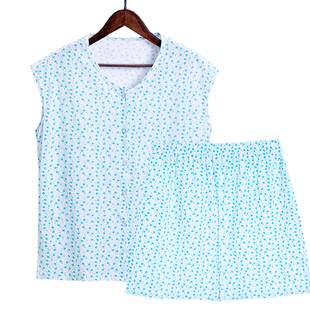 老太太夏天透气睡衣女背心短裤 200斤老人奶奶纯棉空调服 宽松大码