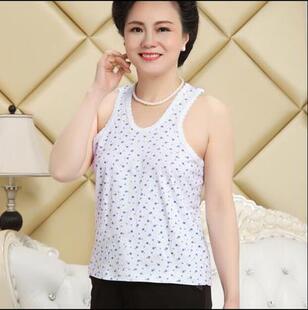 坎肩上衣t恤 女老太太纯棉汗衫 老人背心简约印花奶奶无袖 套头夏装