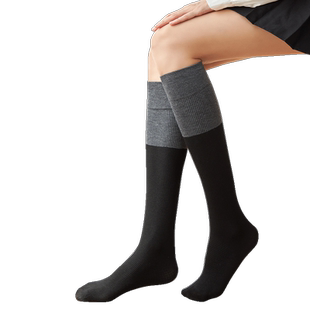 拼色袜子女中筒袜春秋冬款过膝长筒袜黑色小腿袜黑灰拼接长袜jk袜