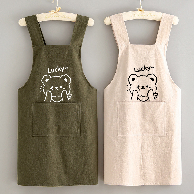 【官方正品】防污透气棉麻围裙厨房家用时尚简约做饭围腰大人上班