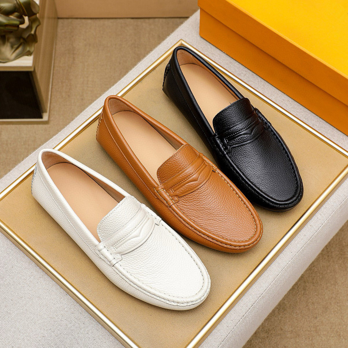 欧洲站2025新款夏季男真皮一脚蹬商务休闲豆豆鞋软皮舒适驾车男鞋,流行男鞋,乐福鞋（豆豆鞋）,淘宝优惠券,粉丝福利购,淘宝优惠卷