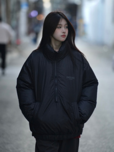 本上原日系男女装加厚立领棉服冬季新款字母印花潮牌宽松棉衣外套