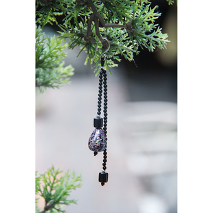 【菱烟】古风小众黑色气质大漆螺钿珠长款耳环