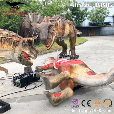 仿真机械电动恐龙模型霸王龙捕食生病三角龙恐龙组合打斗场景