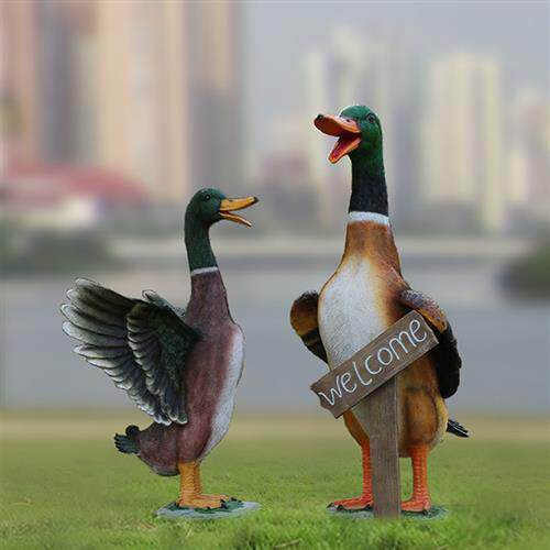玻璃钢彷真鸭子雕塑户外公园装饰品绿头鸭番鸭白鸭摆件家禽大模型
