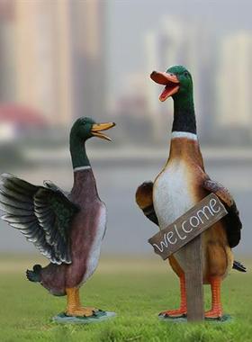 玻璃钢彷真鸭子雕塑户外公园装饰品绿头鸭番鸭白鸭摆件家禽大模型