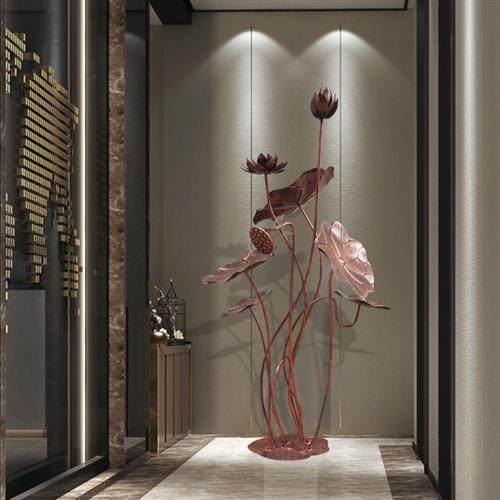 不锈钢铁艺荷叶荷花落地摆件户外酒店庭院水池水景金属雕塑装饰品