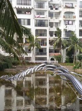 不锈钢镜面金属鱼雕塑酒店会所大堂别墅中庭风水鱼装饰品铁艺摆件