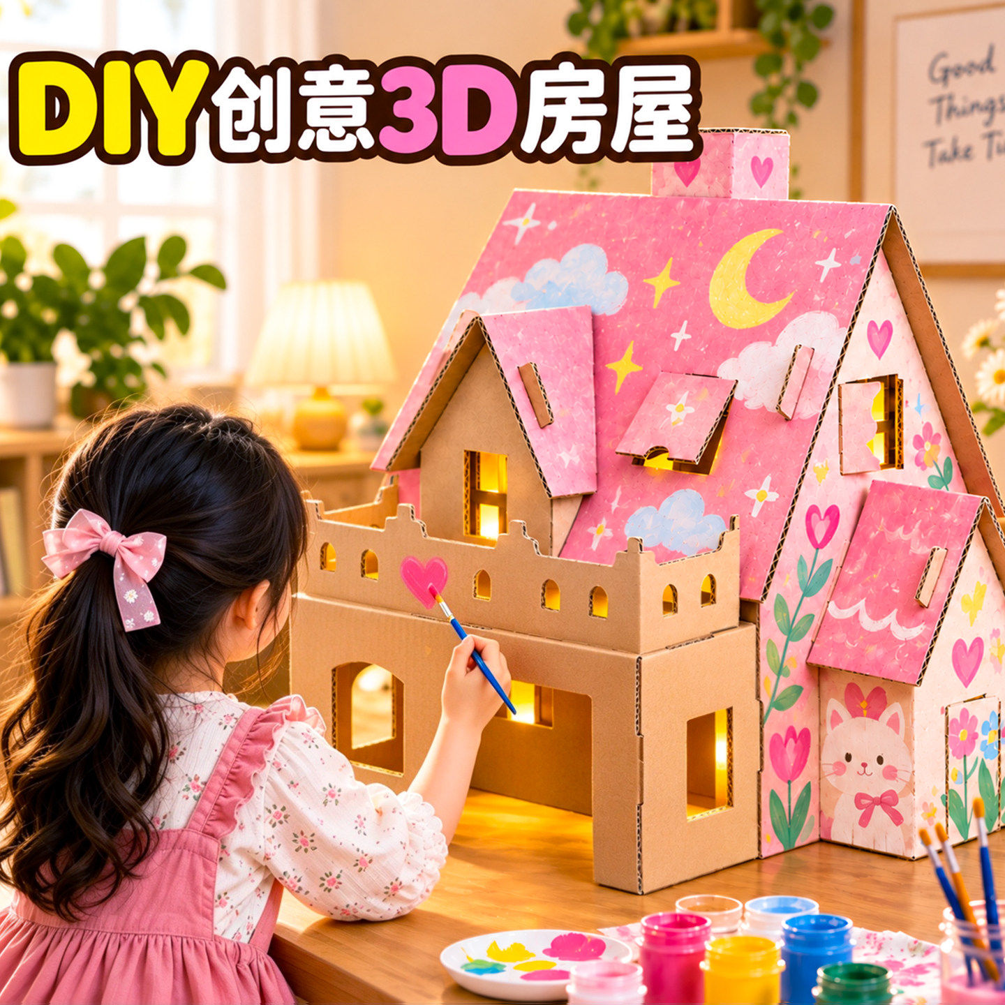 小学生二年级科学作业制作小房子儿童手工diy材料男女孩益智玩具