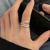 srrmhyn双层交错金属素圈戒指女小众设计感精致开口食指戒冷淡风