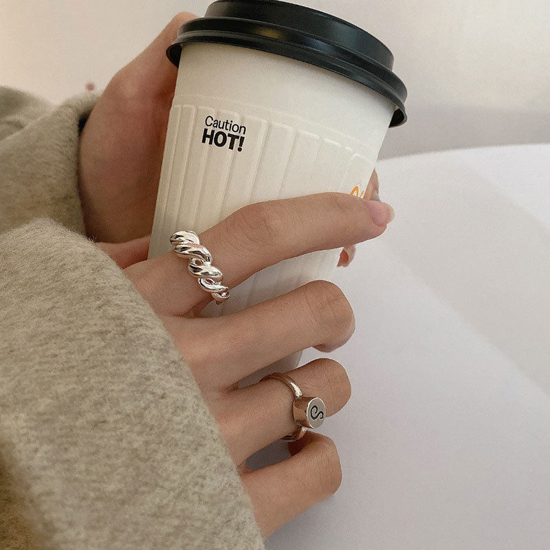 韩国s叠戴戒指女复古时尚个性小众食指戒网红气质简约指环