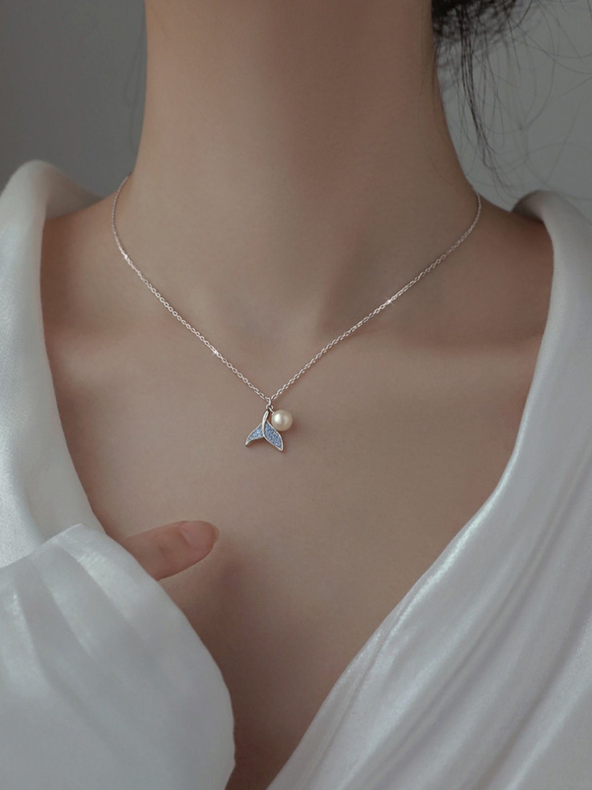 镀银小众高端鱼尾珍珠项炼流苏锁骨炼为妇女亮石气质项炼,节庆用品/礼品,创意/设计玩具,淘宝优惠券,粉丝福利购,淘宝优惠卷