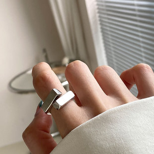 srrmhyn交错长方块开口戒指女小众设计感时尚 极简指环嘻哈冷淡风
