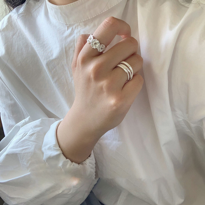 复古多层缠绕微个性肌理花朵戒指